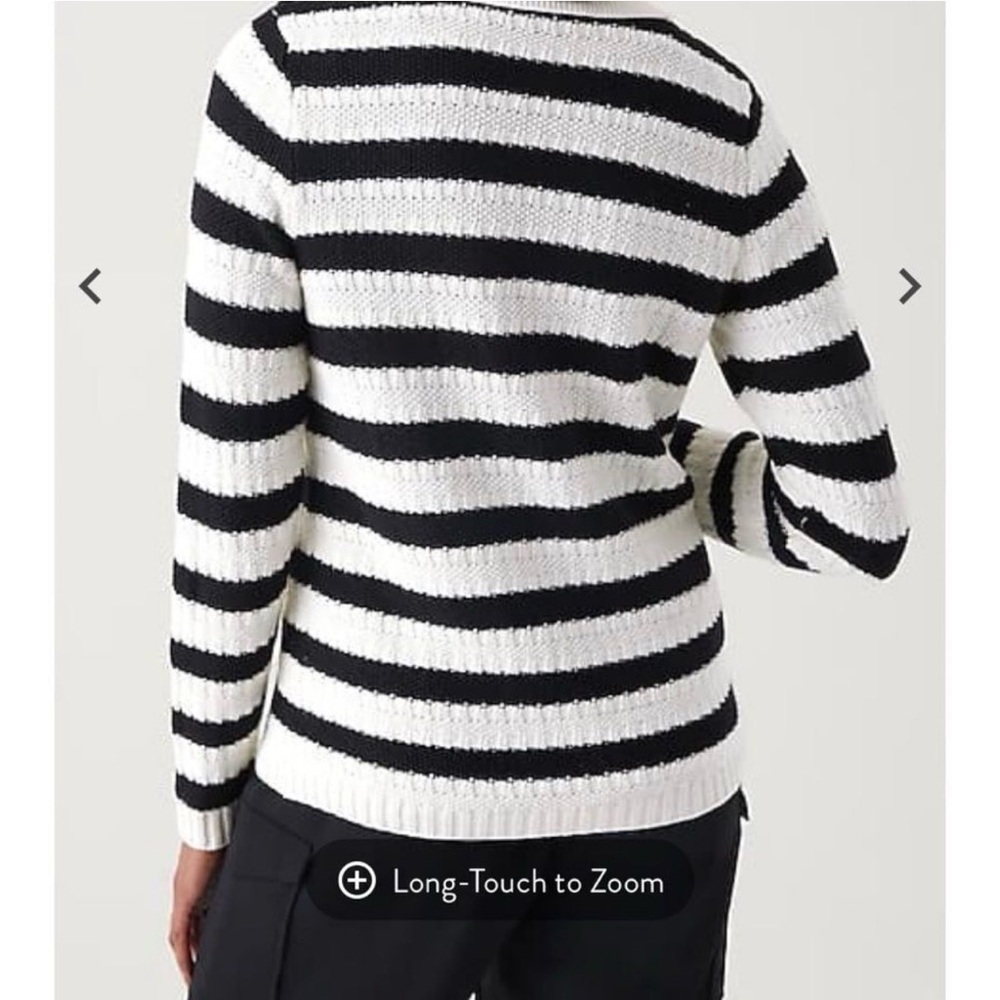 J Jill Wherever Collection Striped Black Ivory Knit Cardigan Large Petite Office - Picture 2 of 12